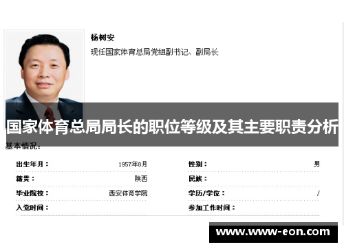 国家体育总局局长的职位等级及其主要职责分析
